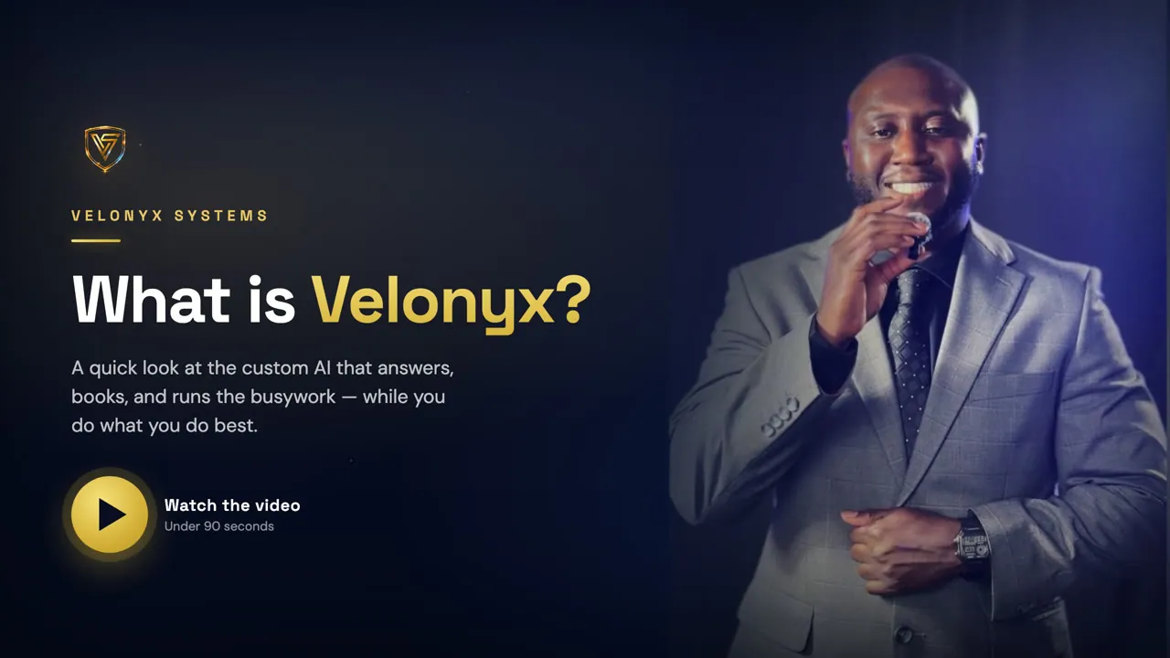 Carlos Glover, founder of Velonyx Systems, explaining the AI front desk he builds