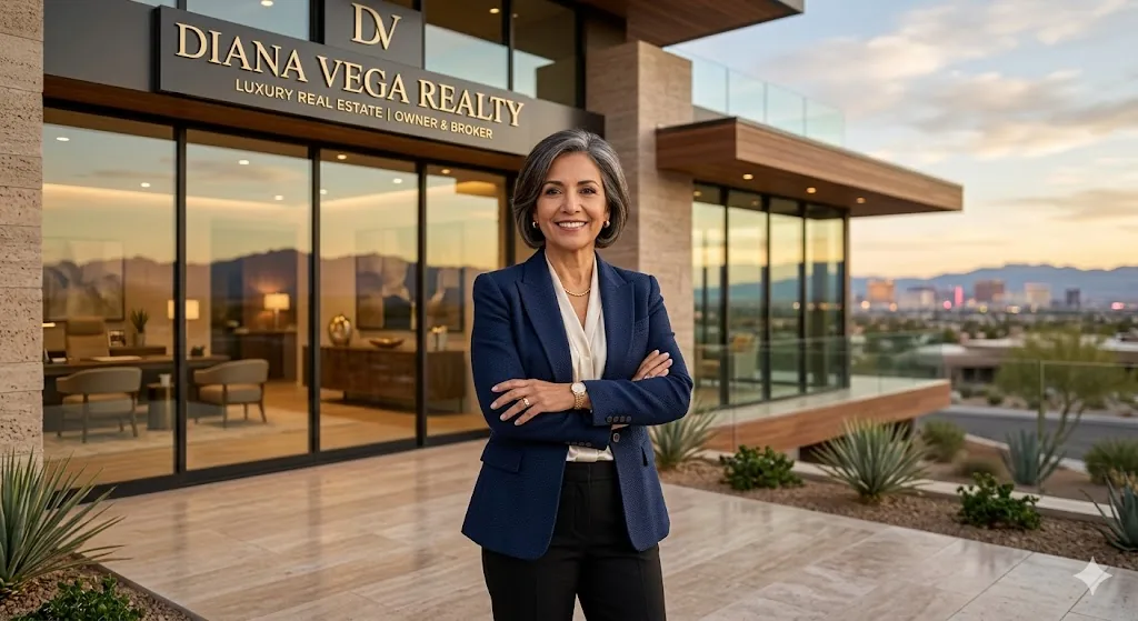 Diana Vega, Owner & Broker, outside Diana Vega Realty in Las Vegas